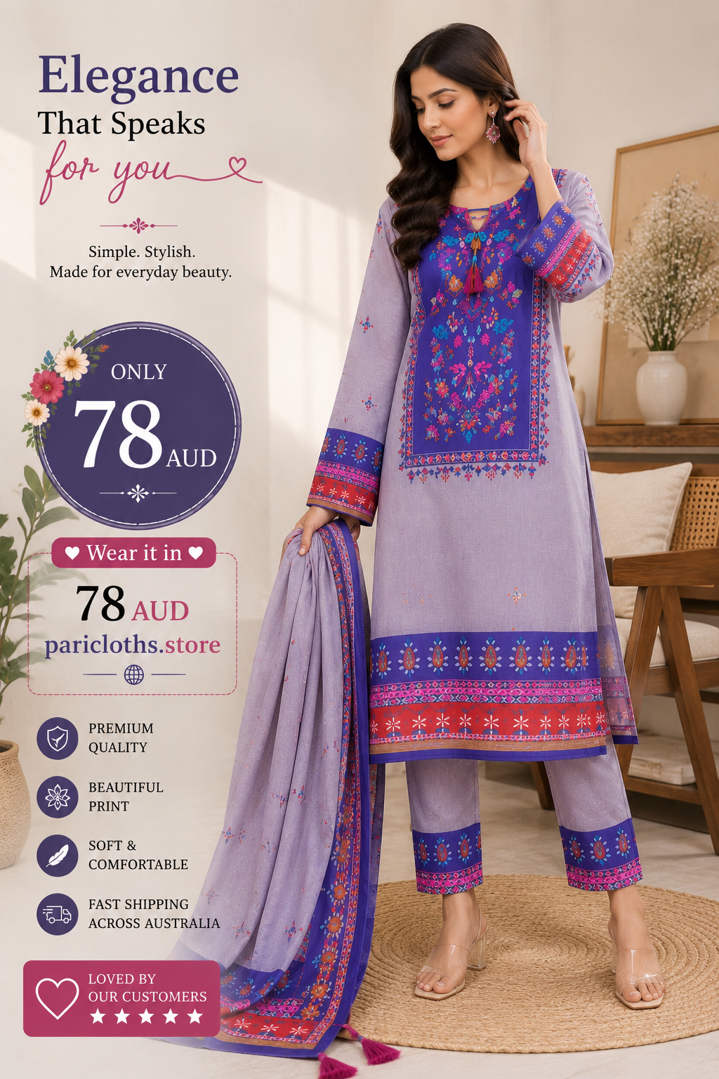 Lavender Grace Printed Lawn 2 Piece Suit – Elegant Everyday Wear