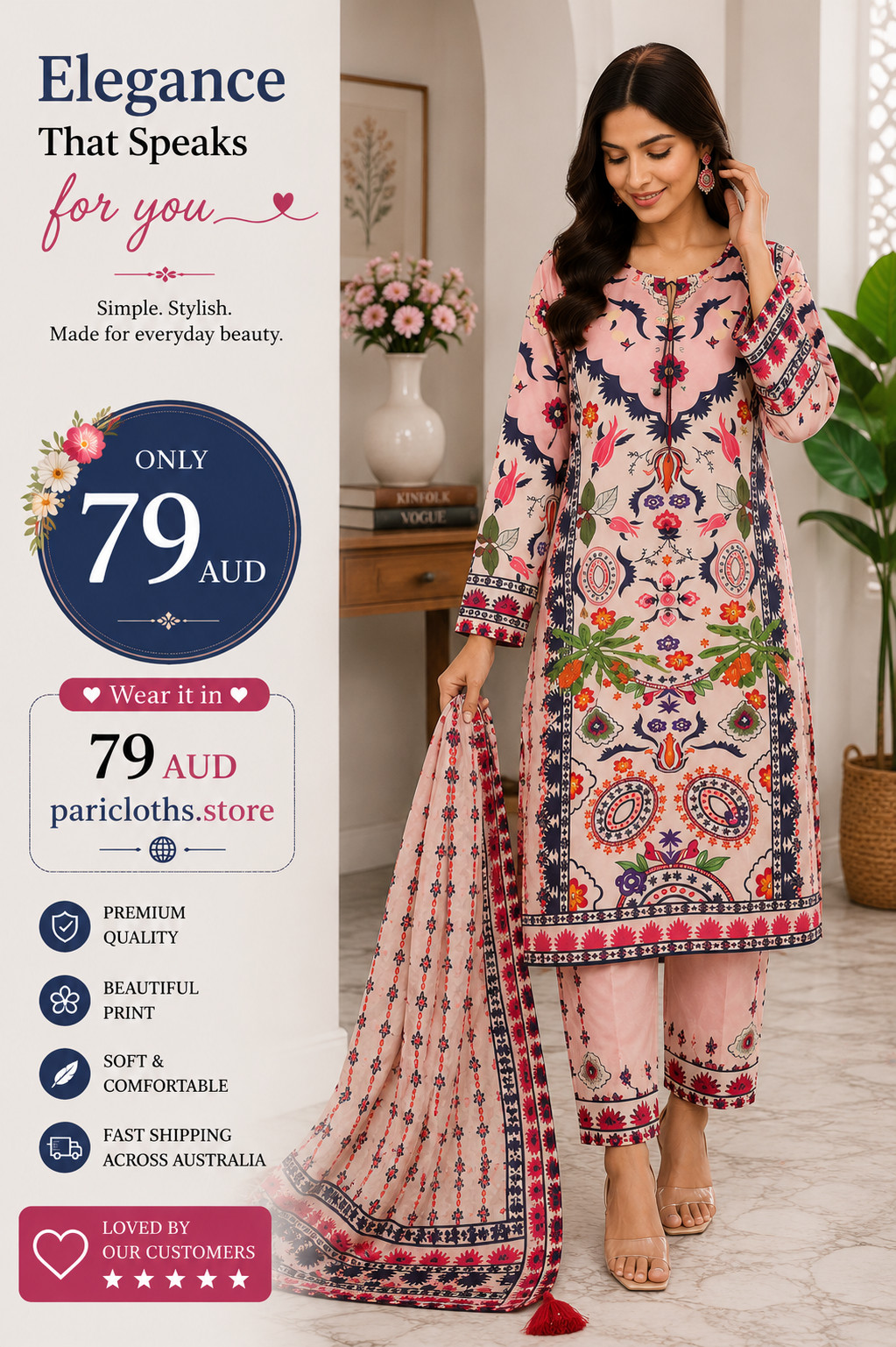 Blush Bloom Printed Lawn 2 Piece Suit – Elegant Casual Wear