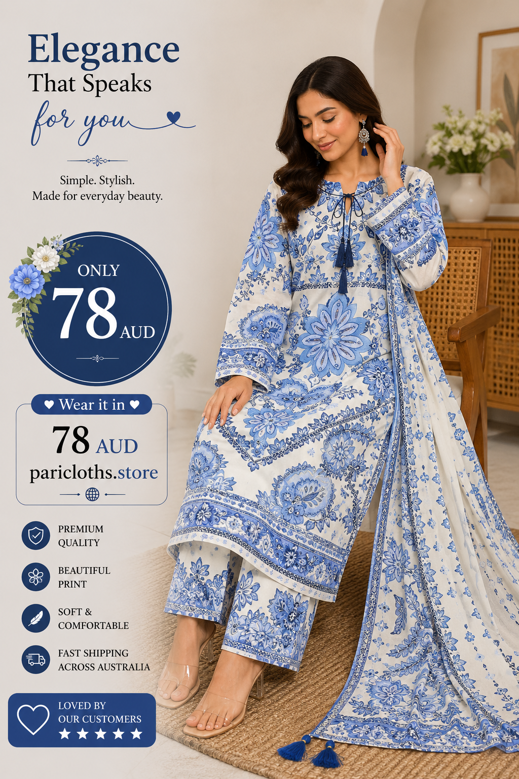 Blue Floral 2 Piece Lawn Suit ā Elegant Printed Pakistani Summer Dress