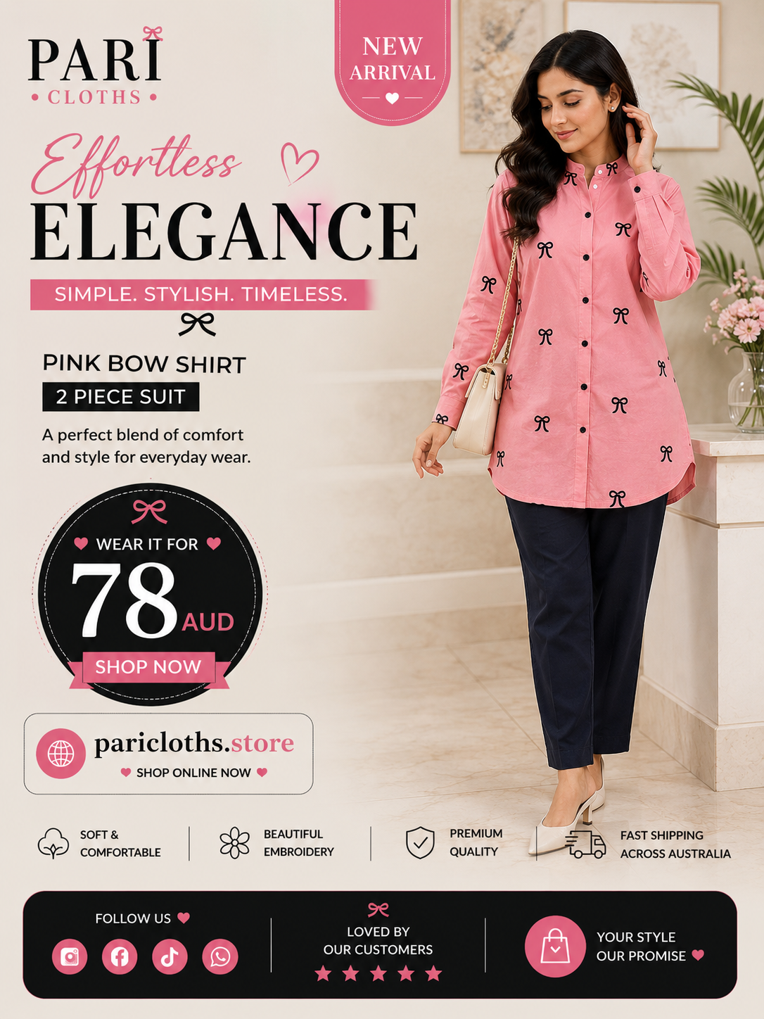 Pink Bow 2 Piece Lawn Suit – Elegant Pakistani Casual Summer Outfit