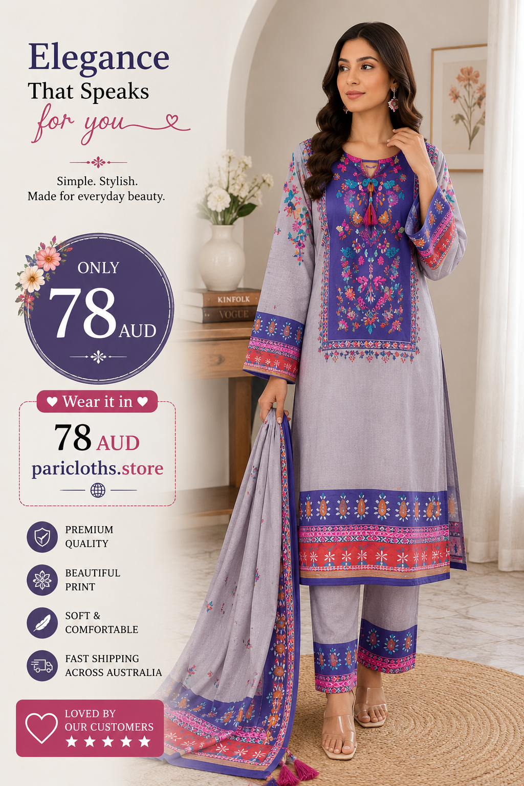 Lavender Grace Printed Lawn 2 Piece Suit – Elegant Everyday Wear