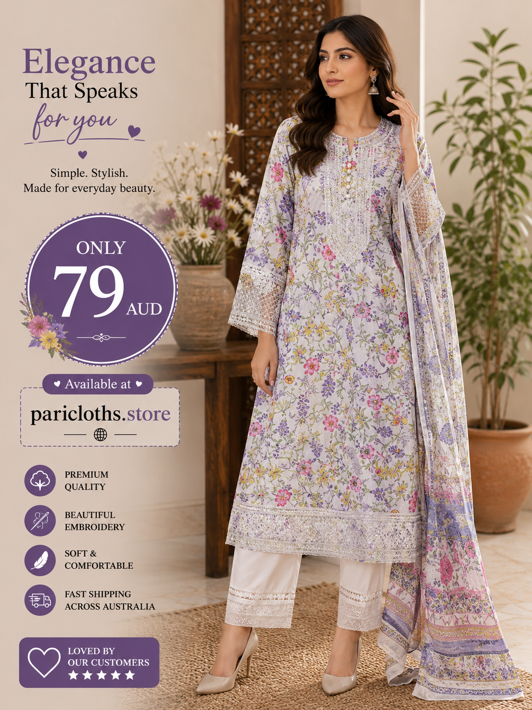 Lavender Bloom Premium 2 Piece Lawn Suit – Floral Printed Pakistani Dress
