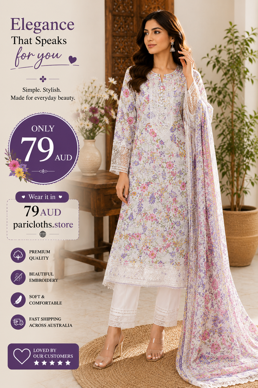 Lavender Bloom Premium 2 Piece Lawn Suit – Floral Printed Pakistani Dress