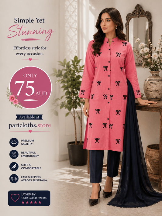 Pink Bow Print 2 Piece Lawn Suit – Premium Women’s Summer Collection