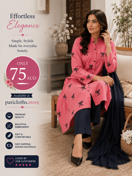 Pink Bow Print 2 Piece Lawn Suit – Premium Women’s Summer Collection