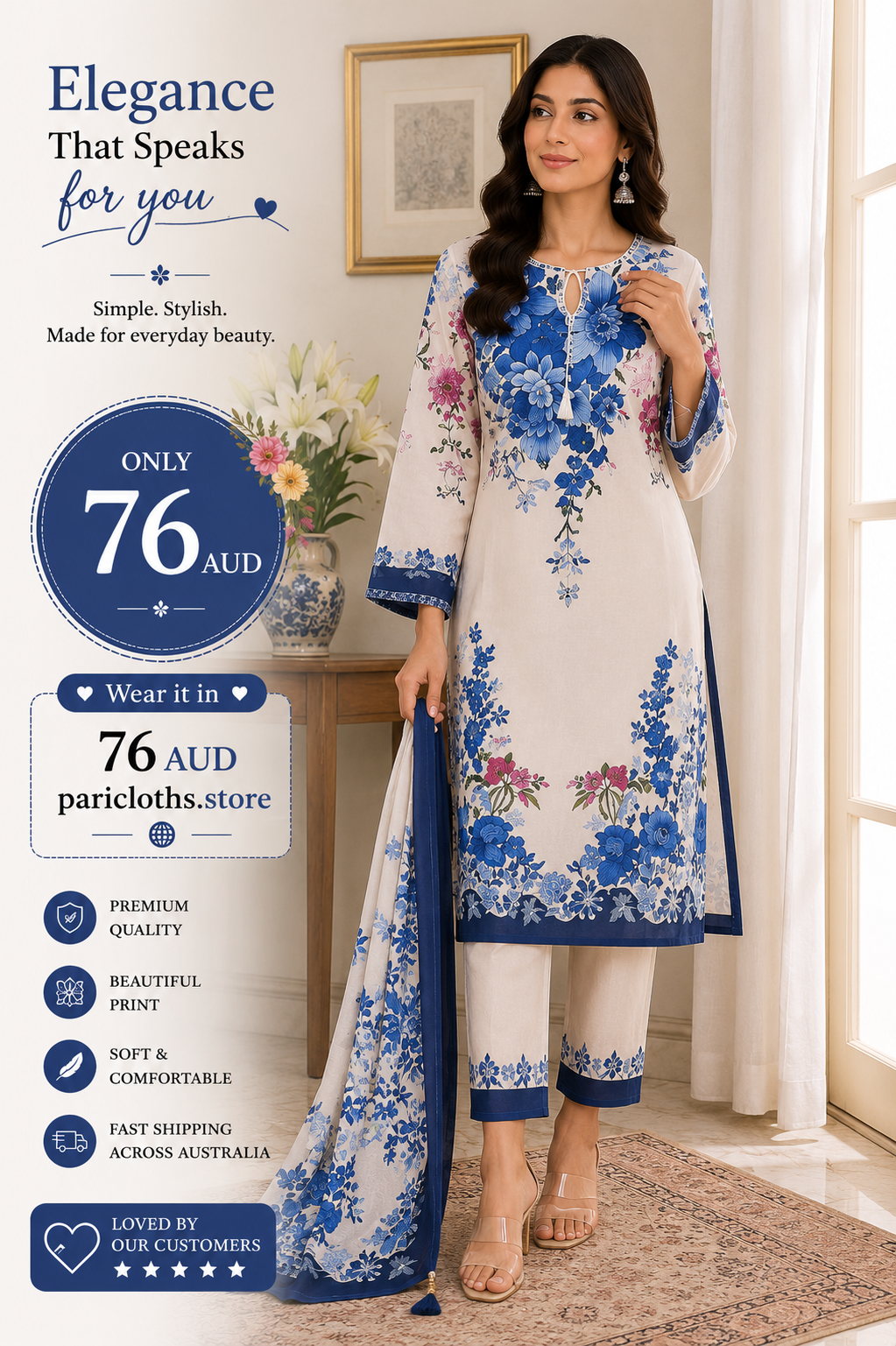 Blue Floral Printed Lawn 2 Piece Suit – Elegant Summer Collection