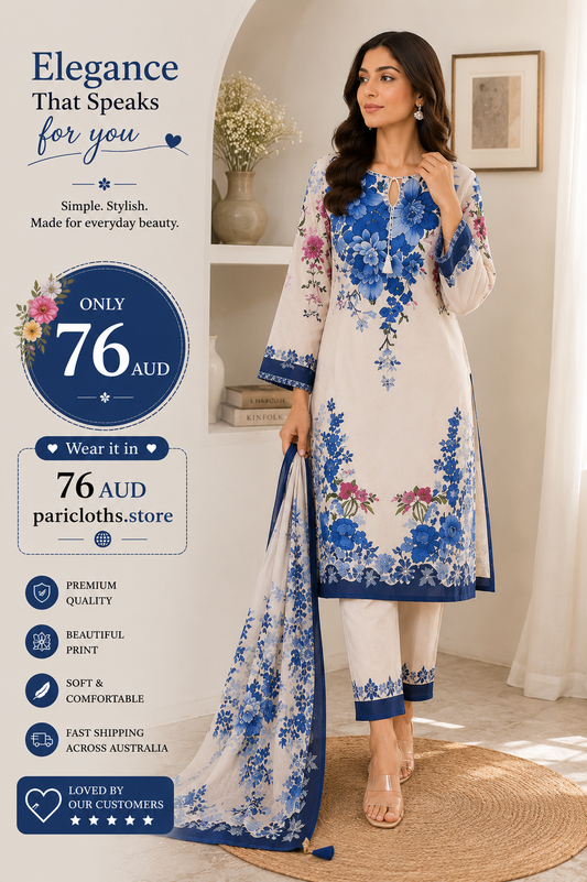 Blue Floral Printed Lawn 2 Piece Suit – Elegant Summer Collection