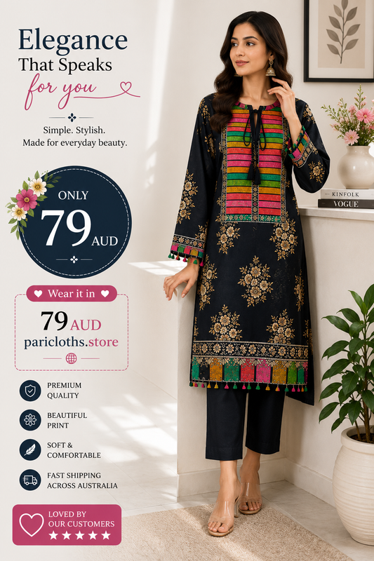 Midnight Bloom Printed Lawn 2 Piece Suit – Elegant Casual Wear