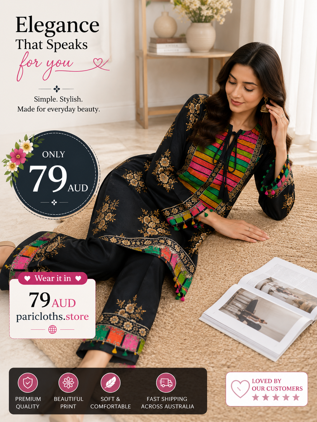 Midnight Bloom Printed Lawn 2 Piece Suit – Elegant Casual Wear