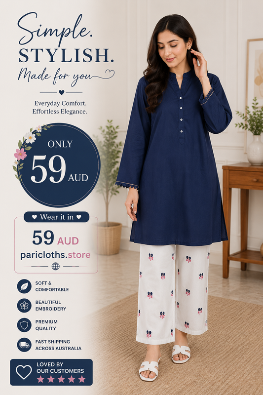Classic Navy 2 Piece Lawn Suit – Minimal Printed Pakistani Summer Dress