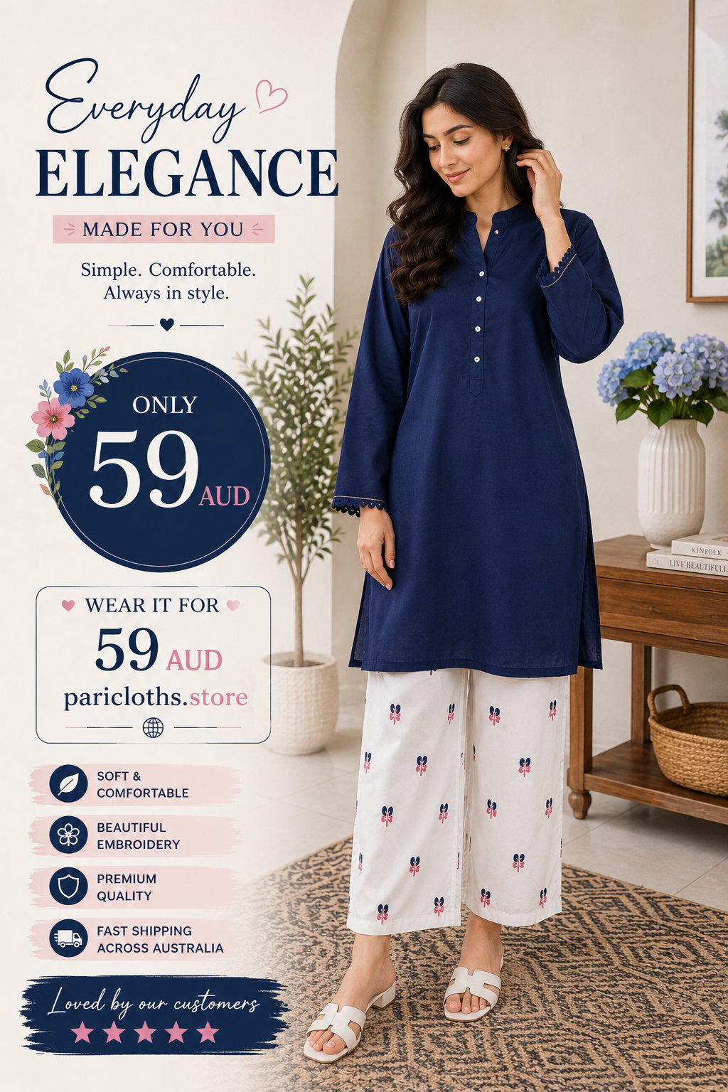 Classic Navy 2 Piece Lawn Suit – Minimal Printed Pakistani Summer Dress