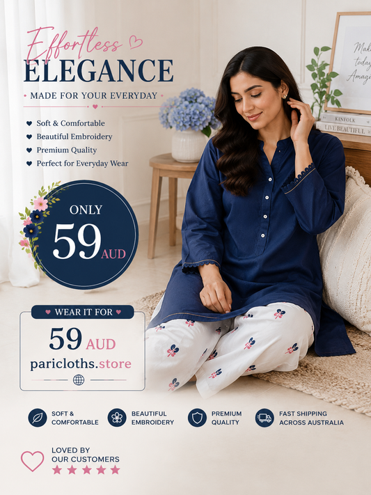 Classic Navy 2 Piece Lawn Suit – Minimal Printed Pakistani Summer Dress
