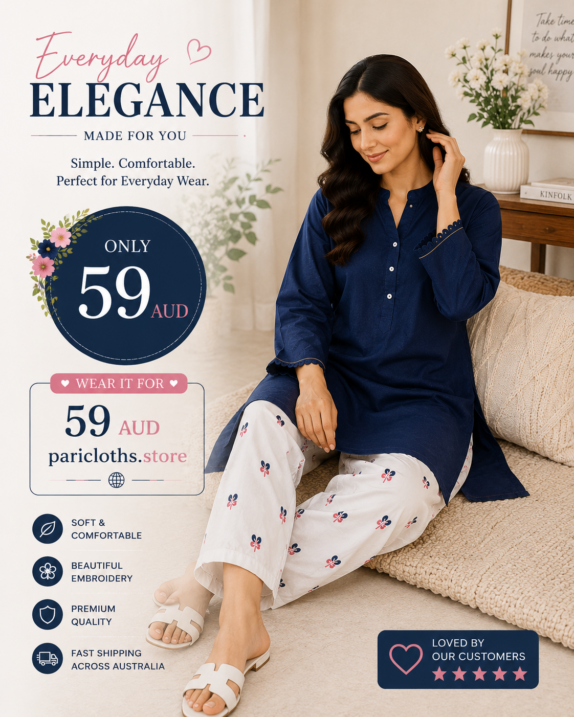 Classic Navy 2 Piece Lawn Suit – Minimal Printed Pakistani Summer Dress