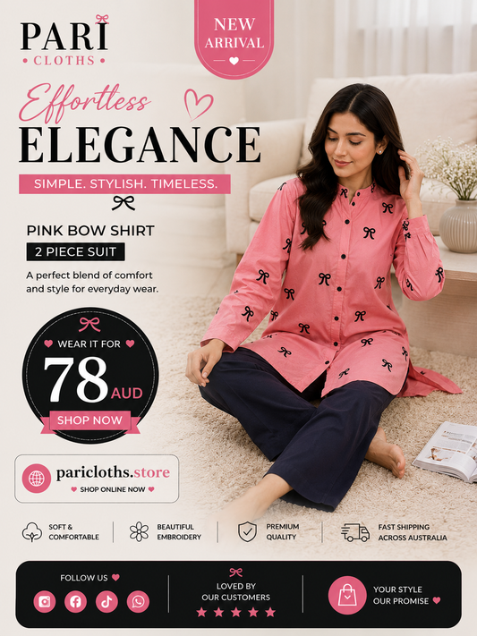 Pink Bow 2 Piece Lawn Suit – Elegant Pakistani Casual Summer Outfit